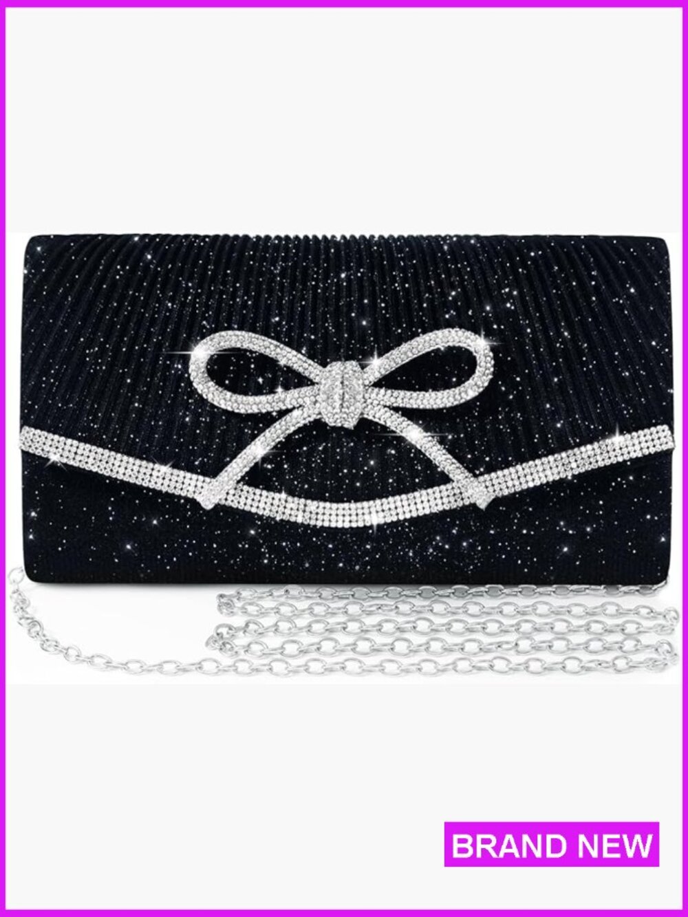 Sparkly Rhinestone Bow Clutch Evening Bag Crossbody Chain Party Purse